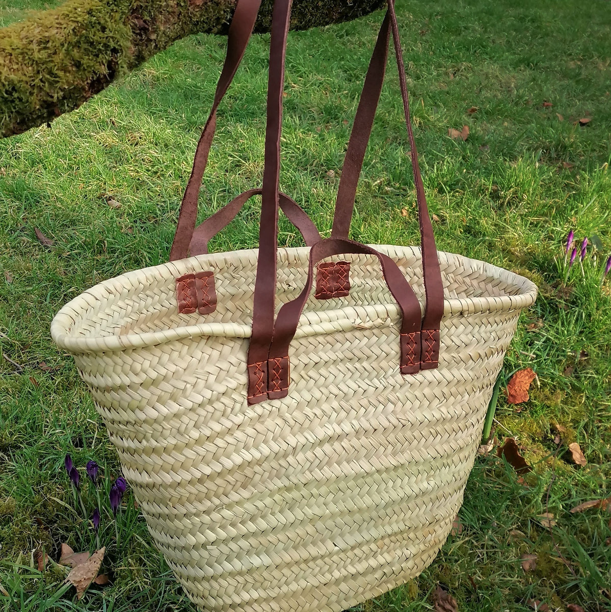 Handmade French Market Basket with Double Leather Handles – Asher